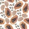 Watercolor seamless pattern with cashew and papaya on a white background