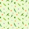 Watercolor seamless pattern with chamomiles, eschscholzia, clover on light green background