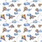 Watercolor seamless pattern with checkerboard and striped kites air.