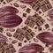 Watercolor seamless pattern chocolate bar cococa fruit and beans on a color background.