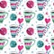 Watercolor seamless pattern with Christmas mugs, candies and balls of wool