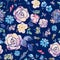 Watercolor seamless pattern with chrysanthemums, roses