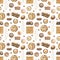 Watercolor seamless pattern with cinnamon bunch clove stars and twigs