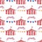 Watercolor seamless pattern with circus animals and holiday paraphernalia, balloons, banners, magic wands, cotton candy and popcor