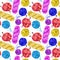 Watercolor seamless pattern with colored skeins for knitting. cute, bright print on the topic of knitting, crocheting, needlework,