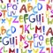 Watercolor seamless pattern with colorful alphabet on white