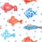 Watercolor seamless pattern with colorful fish