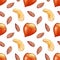 Watercolor seamless pattern of colorful nuts.