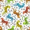 Watercolor seamless pattern with colorful rainbow tigers.  Hand painted raster illustration
