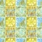 Watercolor seamless pattern of colorful tiles, floral motifs. Square mosaic illustration