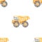 Watercolor seamless pattern with construction vehicles dump trucks on a white background