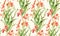 Watercolor seamless pattern. Crocosmia flowers in bloom. Classical vintage floral design on beige background. Botanical