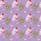 Watercolor seamless pattern. Cupcakes with cherries and hearts