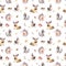 Watercolor seamless pattern of cute baby cartoon hedgehog, squirrel and moose animal for nursary, woodland forest