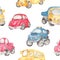 Watercolor seamless pattern cute cartoon cars