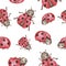 Watercolor seamless pattern with cute cartoon Ladybirds.