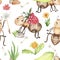 Watercolor seamless pattern with cute children cartoon ants.