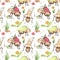 Watercolor seamless pattern with cute children cartoon ants.