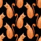 Watercolor seamless pattern, cute ginger cats on black background. For various products, animals products, wrapping etc.