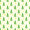 Watercolor seamless pattern with cute green Christmas trees, stars and half moon. Hand drawn evergreen fir forest tree