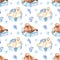 Watercolor seamless pattern with cute little arctic walrus and ice seal