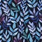 Watercolor seamless pattern with cute pastel blue branches and leaves. Freehand expressive painting.