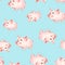 Watercolor seamless pattern with cute piggy.