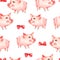 Watercolor seamless pattern with cute piggy