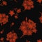 Watercolor seamless pattern with dark red bouquet of flowers on black background. China style.