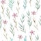 Watercolor seamless pattern with delicate meadow pink flowers.