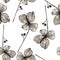 Watercolor seamless pattern of delicate pastel, beige leaves and seeds, hydrangea petals in the sketch style. Elegant dried