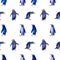 Watercolor seamless pattern of different blue penguins