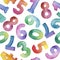 Watercolor seamless pattern of different number from one to nine