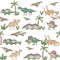 Watercolor seamless pattern dinosaurs Prehistoric animals Isolated on white background Hand painted illustration Perfect