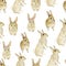 Watercolor seamless pattern Easter rabbit. Hand drawn watercolor animal forest with flowers. Watercolor painting cute funny bunny.