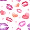 Watercolor seamless pattern with female lips.