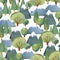 Watercolor seamless pattern of flat set of trees and blue mountains