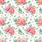 Watercolor seamless pattern of flowers of peonies, leaves, petals, anemones.