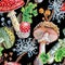 Watercolor seamless pattern of fly agarics