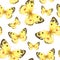 Watercolor seamless pattern with flying yellow butterflies