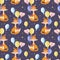 Watercolor seamless pattern with Fox. Red cheerful fox with balloons. Design for wrapping paper, greetings and textiles.