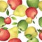 Watercolor seamless pattern with fresh apples and pears.