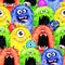 Watercolor seamless pattern with funny monster heads.