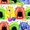 Watercolor seamless pattern with funny monster heads.