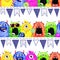 Watercolor seamless pattern with funny monster heads.