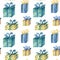 Watercolor seamless pattern with gifts