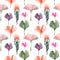 Watercolor seamless pattern with Gingko or Ginkgo biloba leaves and protea pastel on the white background.