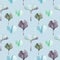 Watercolor seamless pattern with Gingko leaves.blue, purple and green colors