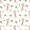 Watercolor seamless pattern with giraffe head, tropical leaves, savanna on a white background
