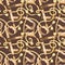 Watercolor seamless pattern with gold chains, belts and leather ropes on color background